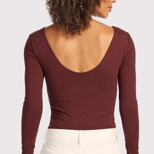 NWOT Nuuds Open Back Bodysuit Medium Black Cherry Slimming Bodycon Holiday Top